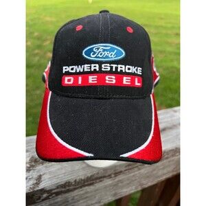 Ford Power Stroke Hat Black w/Red Racing Flames Embroidered Hook/Loop Closure